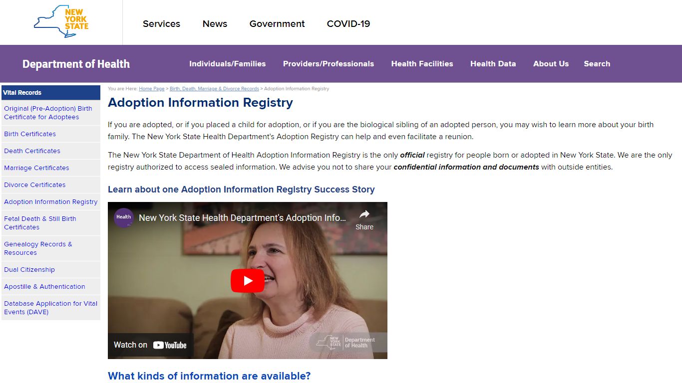 Adoption Information Registry - New York State Department of Health